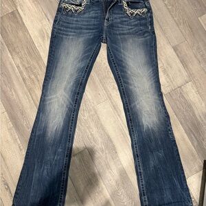 Miss Me Dark Blue Boot Cut Jeans with Embellished Pockets